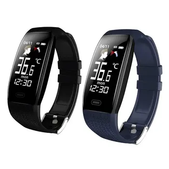 

T5 Smart Bracelet Real-Time Temperature Monitoring Wristband Sports Fitness Tracker Waterproof Men's Smart Watch (Black)