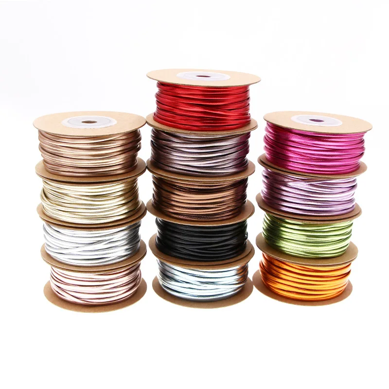 Solid Color PU Leather Rope 2mm Width Shiny Braided Rope DIY Weaven Crafts Material Sewing Ribbon Handmade Supplies 15m/roll leather cord