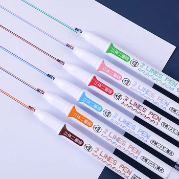

6 pcs/lot Creative Drawing Painting Marker 2 Lines Pens Student Highlighter Art Markers Graffiti Hook line pens school supplies