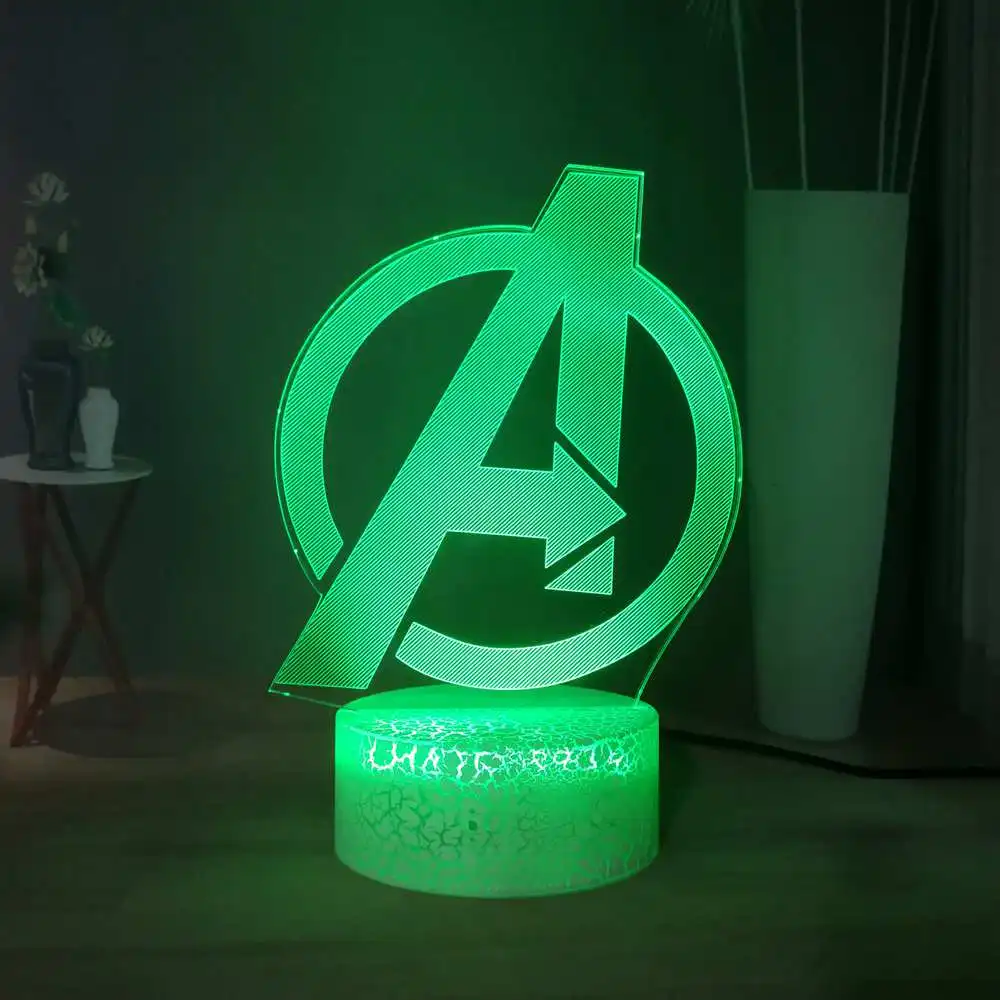 Новинка 2019 3D лампа с логотипом Мстителей супергерой комиксы Marvel светодиодная для