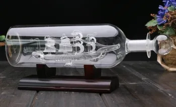 

Handmade Home Decor Floating Bottle with Sailing Boat inside, SEA TOUCH, WHite, Desk Window Cupboard Decoration