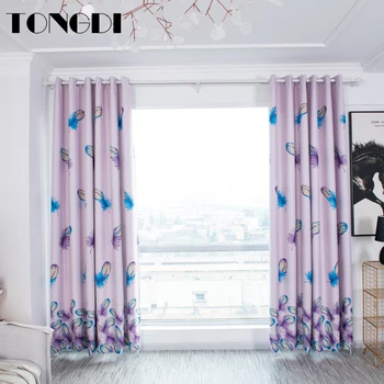 

TONGDI Printing Elegant Feather Leaves Floral Blackout Curtains Decoration For Home Parlor Sitting Room Bedroom Living Room