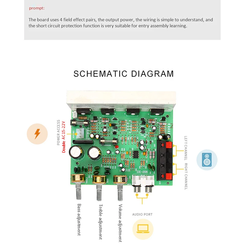 DX-206 2.0 Stereo Audio Power Amplifier Board RCA Tone Board 80W+80W High Power DIY Speaker Amplifier Board