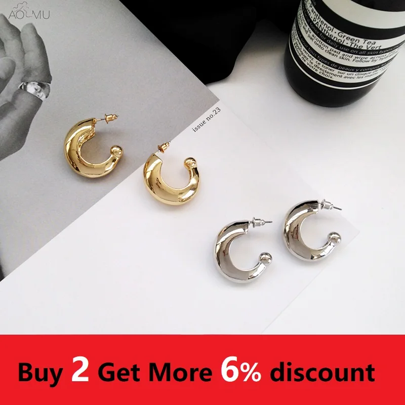 AOMU модные геометрические матовые металлические золотые серебряные C формы необычные круглые полукруглые подарочные серьги-гвоздики для женщин и девушек оптом