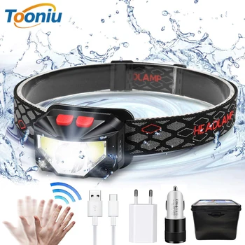 

USB Rechargeable LED Headlamp Built-in Sensor Waterproof Headlights with USB Charging Cable, Super Bright for Outdoor Activities
