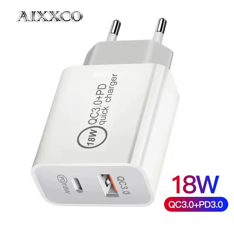 AIXXCO 18 Вт Dual USB C PD зарядное устройство быстрое QC 3 0 для iPhone 12 X Xs 8 Xiaomi телефон