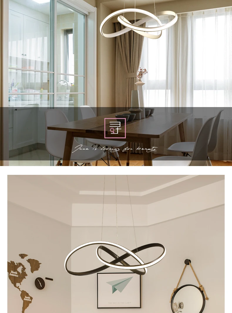 BWART креативный современный светодиодный светильник, домашний светодиодный светильник для гостиной, спальни, столовой, белая, черная рамка, люстра