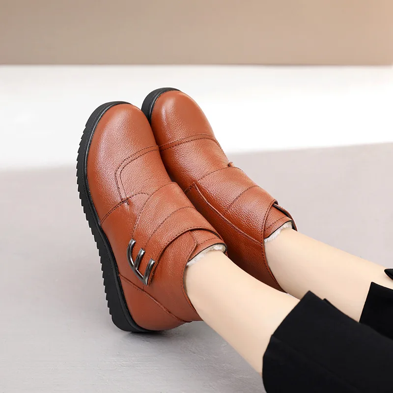 PEIPAH/Новинка года; осенние ботильоны из натуральной кожи; женская обувь на платформе с застежкой-липучкой; обувь на плоской подошве; повседневные женские ботинки в стиле ретро