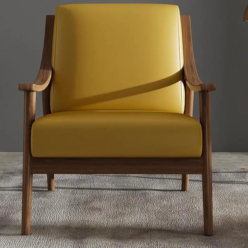 Wood Single Sofa Chair Simple Modern Leather Leisure Chair Household Lazy Sofa Balcony Bedroom Single Chair Aliexpress