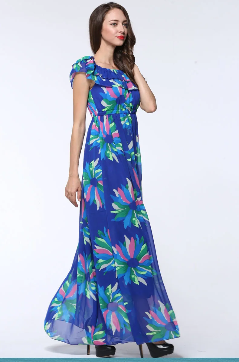 Harajuku Womens Summer Vintage Beach Chiffon Clothing Ladies Bohemian Print Maxi Long Dress Boho Plus Size 5XL 6XL Vestidos