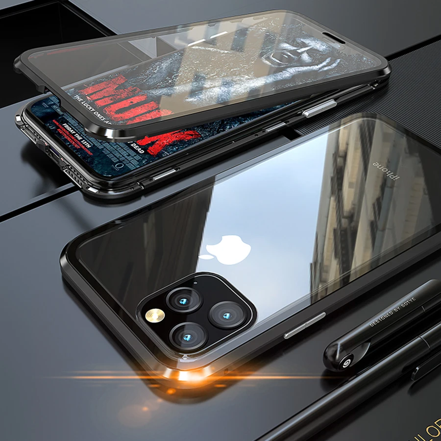 360 магнитный чехол для Iphone 11 Pro Max, металлический передний задний двойной чехол из закаленного стекла, полный защитный чехол для Iphone11 11pro Coque