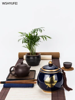 

Moisture-proof large tea seal ceramic jar with lid coffee bean candy biscuit collection storage tank kitchen storage decoration
