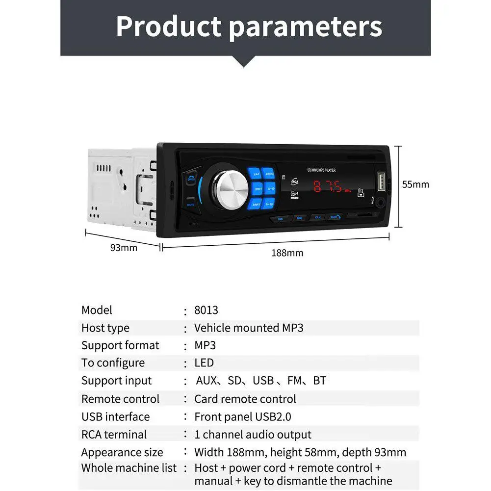1DIN 12 в Bluetooth стерео Авто радио автомобильное радио в-тире FM Aux вход приемник SD USB MP3 SWM-8013 MMC WMA автомобильный аудио плеер