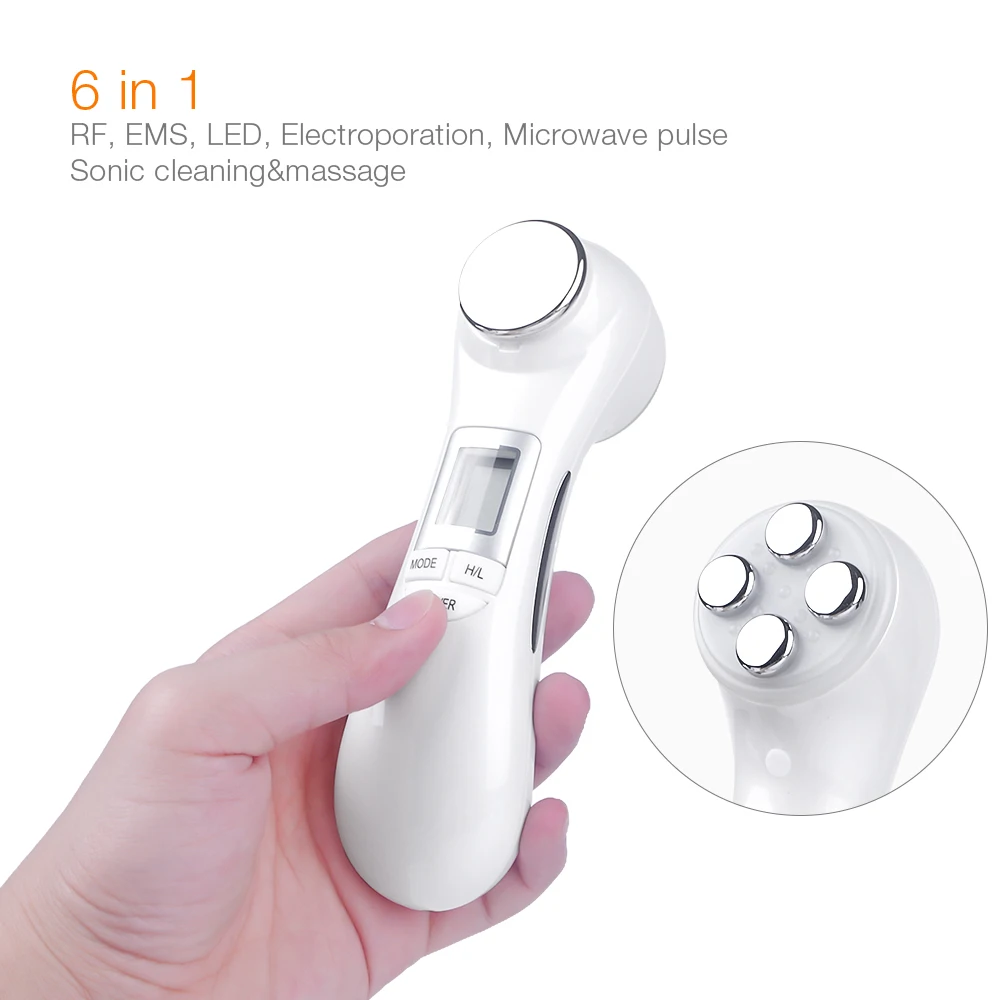 Günstig 6 in 1 LED RF Photon Therapie Gesichts Haut Lifting Verjüngung Vibration Gerät Maschine EMS Ionen Mikrostrom Mesotherapie Massager