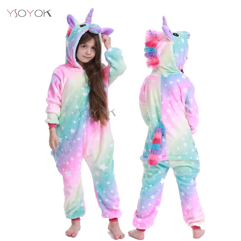 Kigurumi/Детская Пижама с единорогом; комбинезон для мальчиков и девочек; комбинезон с рисунком единорога; детские пижамы; детская одежда для сна; зимние пижамы; одеяло - Цвет: Star Unicorn