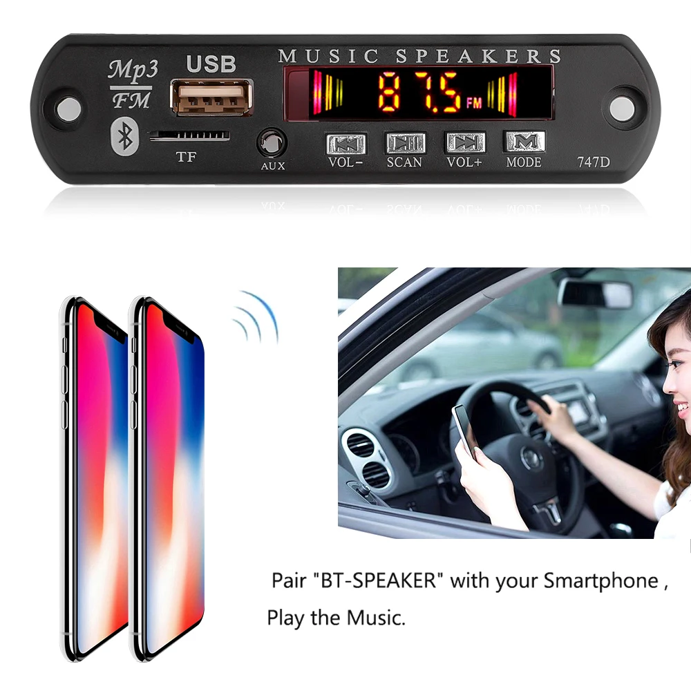 

Color Screen 12V MP3 WMA Audio Module Decoder Board USB TF Radio Bluetooth5.0 Wireless Music Car MP3 Player With Remote Control