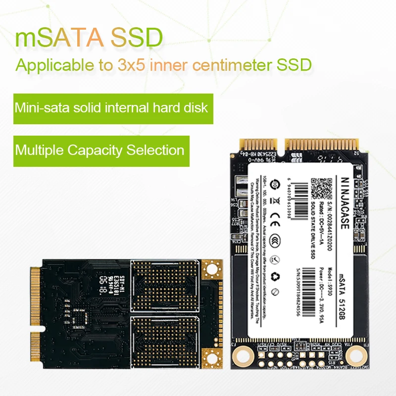 Твердотельный накопитель NINJACASE mSATA SSD 16 ГБ 32 64 Гб 128 256 512 ТБ Mini SATA Внутренний жесткий