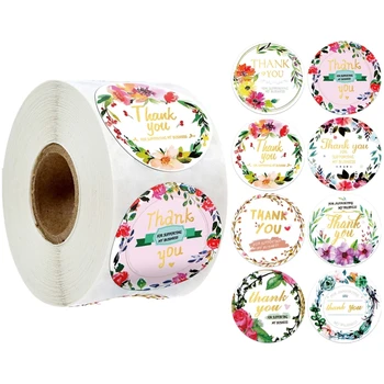 

1 Roll 8 Styles Round Floral Thank You for supporting My Small Business Stickers 57BE