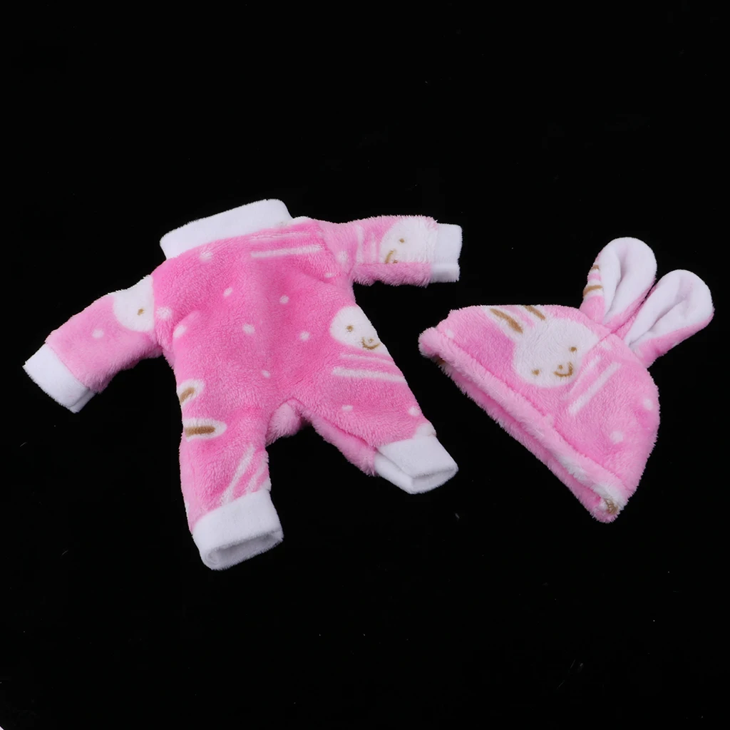 For Mellchan Baby Doll 9-11inch Doll Jumpsuit Rabbit Hat Outfit Accessory 