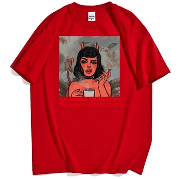 

Demon Girl Retro Pattern Tshirts Mens Cool Fashion Street Clothing Tee Shirts For Man Harajuku Tops Crew Neck Man Tee Shirt