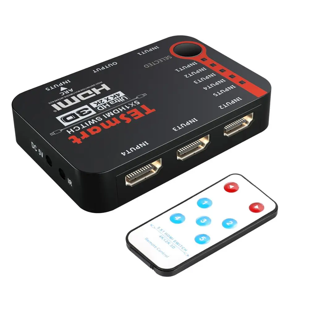 

5x1 HDMI Switch 5 inputs 1 Output 5 Port HDMI Switch Splitter Support 4K@30Hz Full HD1080P 3D with IR remote control HDMI 5 Port