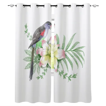 

Flower And Bird Pattern Window Curtains Polyester Fabric Living Room Curtain Home Decor