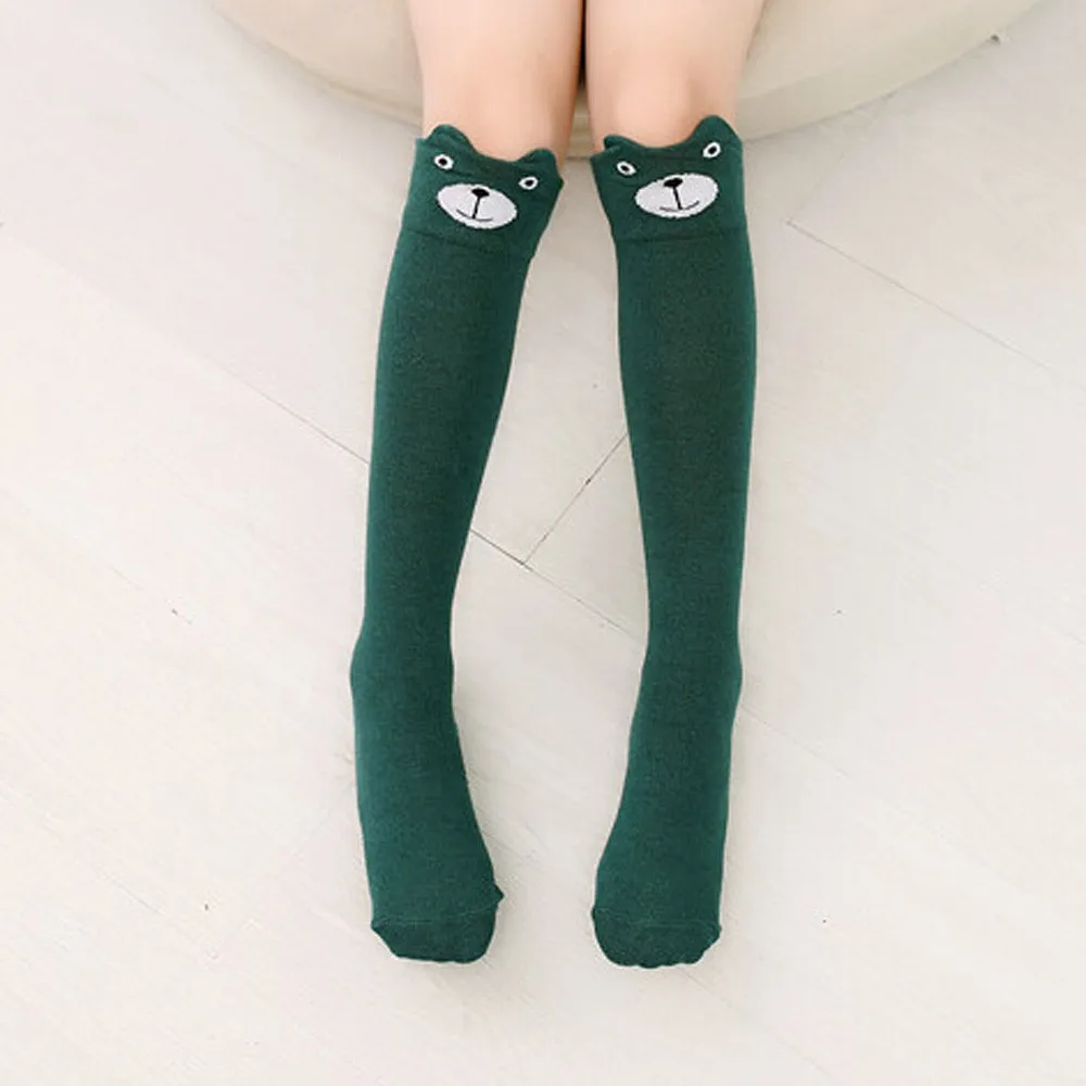 Новые женские носки чулки с милым принтом повседневные Хлопковые гольфы выше колена длинные гольфы для девочек и женщин - Цвет: Зеленый