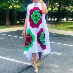 Элегантное женское платье 2019, осенняя мода, с отворотом, цветочный принт, ассиметричное, свободное, длинное, макси платье размера плюс