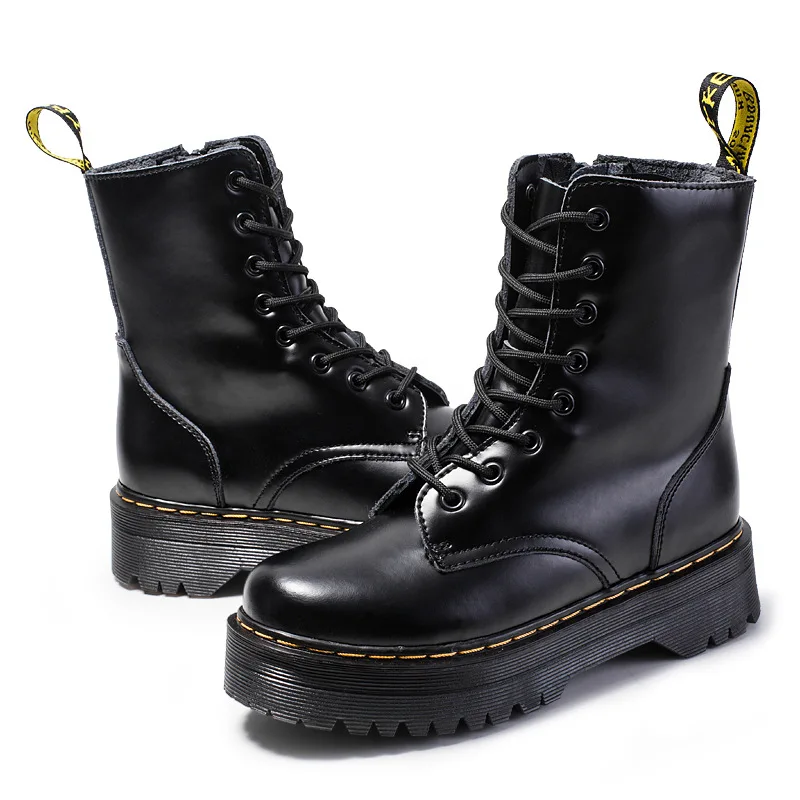 

Genuine Leather Thick Sole Platform Martin Boots Women Luxury Brand Designer Shoes Side Zipper Female Ladies Ankle Martens Boots