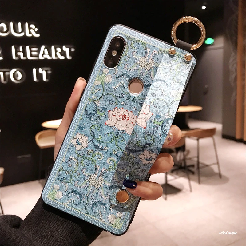 SoCouple Wrist Strap Soft TPU Phone Case For Xiaomi Redmi note 5 Global 5.99'' Flower embroidery Pattern Phone Holder Case (4)