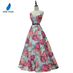 DEERVEADO Evening Dress Long Flower Print Formal Dress Elegant Woman Occasion Party Dresses Evening Gown Robe De Soiree M218