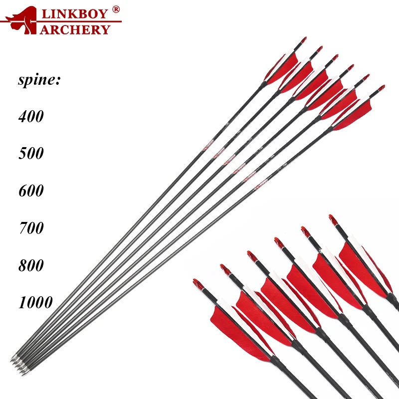 

12pcs Linkboy Archery Carbon Arrows Shaft Sp400 -1000 4inch Turkey Feather 80gr Tips Nock for Recurve Compound Bow Shooting