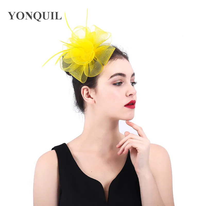 Желтый набор нейлоновых волосяных аксессуары Fascinator свадебные туфли для женщин; Элегантная модная обувь повязка на голову, заколки для волос, свадебные аксессуары для волос, фетровая шляпка шерстяная