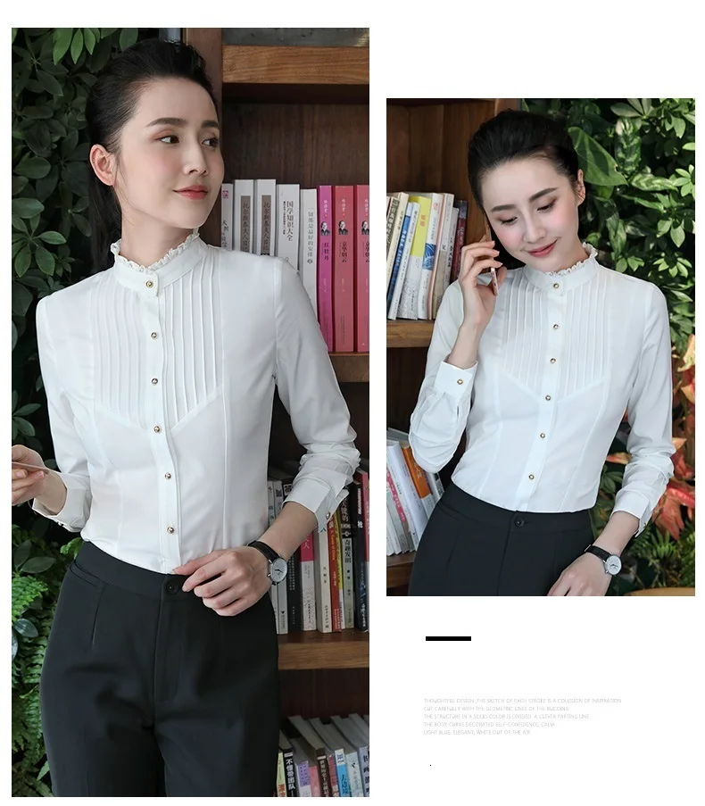 Novelty White Fashion Long Sleeve Women Blouses and Shirts Spring Autumn OL Styles Ladies Office Work Wear Tops Clothes