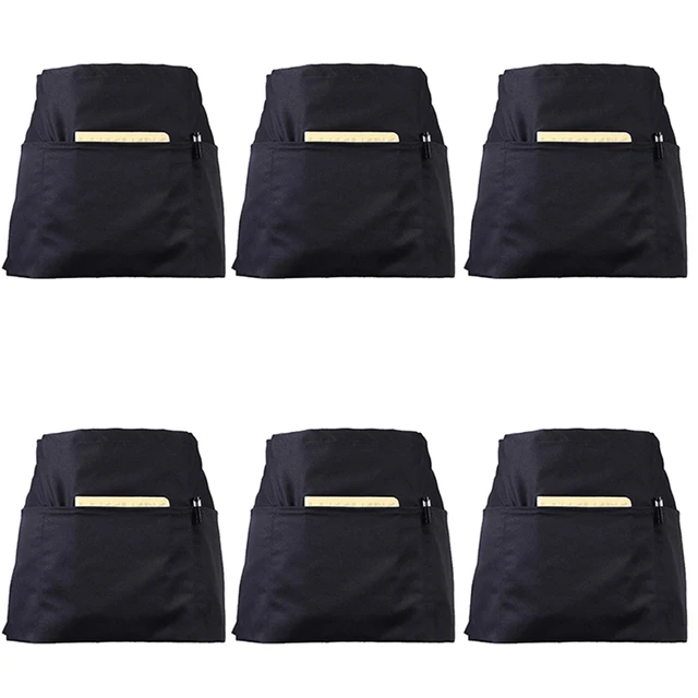 Black Clip-on Waist Apron w/ Zipper pocket for Waiter Waitress Server Half  Apron