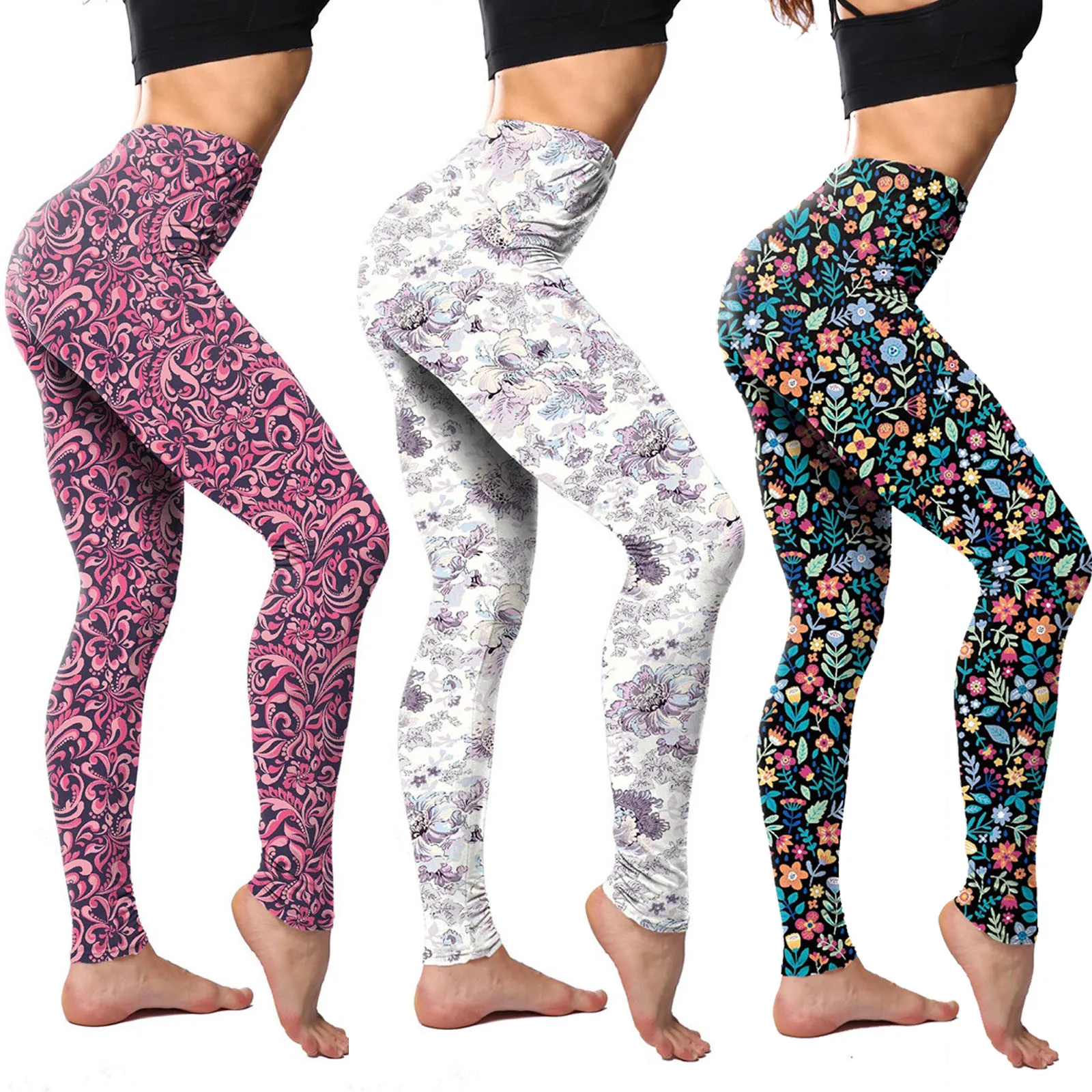 Las mujeres Leggings clásico Color Retro Floral dibujo grafiti de cintura alta de gran tamaño las mujeres леггинсы утепленные