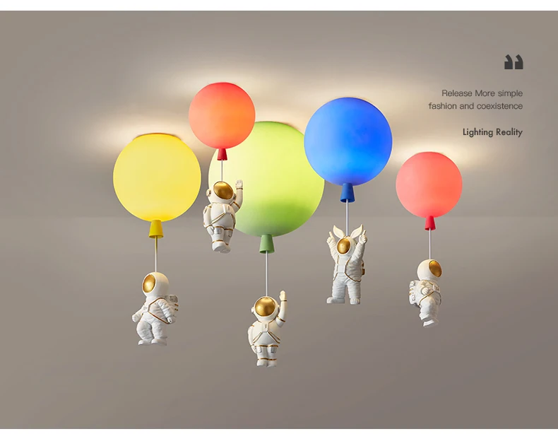 H4cb406bc07064a06b2411da6c9cd9974i Nordic Astronaut LED Pendant Light for Children Nursery Room Creative Balloon Ceiling Lamp Home Decoration Fixtures Lights