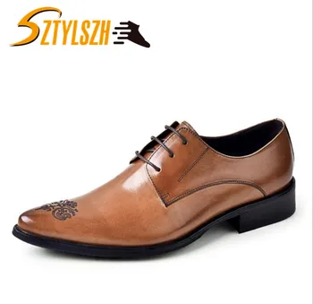 

Business Men's Dress Shoes Carved Luxury Designer Pointed Toe Genuine Leather Lace Up Office Wedding Party Derby Shoes Zapatos