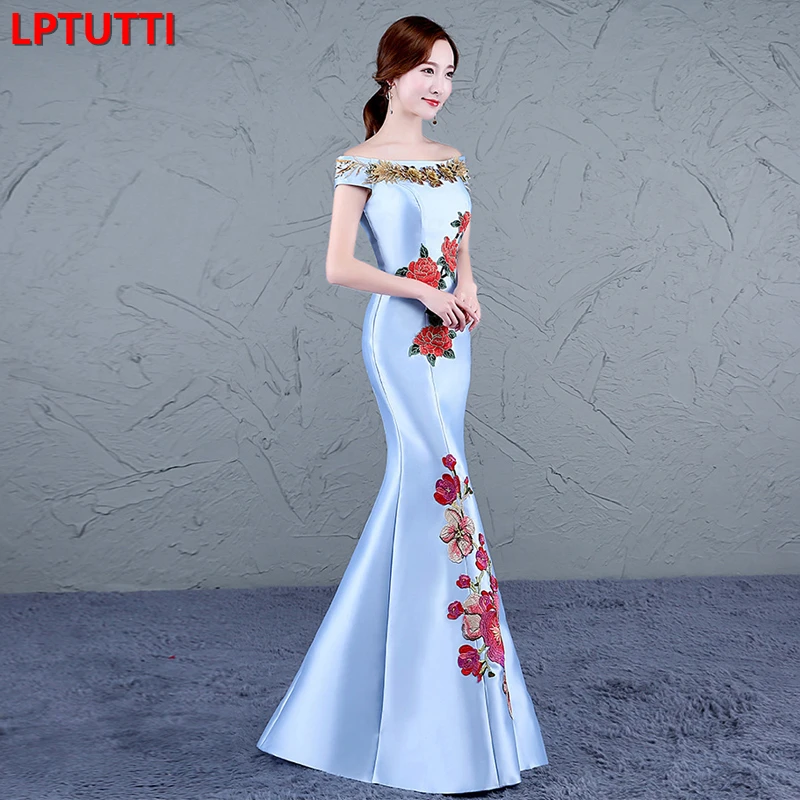 Китайский стиль cheongsam для женщин Элегантный Дата церемония Вечеринка Выпускной платье Формальные торжества события Роскошные Длинные вечерние платья