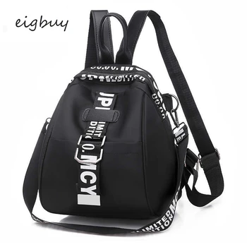 

Women Geometric Backpack Famous Brand College Solid Zipper Nylon Black Retro School Backpacks For Teenagers Mochila Bookbag