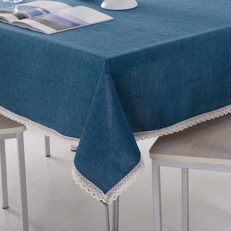

Solid Color Decorative Tablecloth Imitation Linen Lace Table Cloth Dining Table Cover Home Decoration