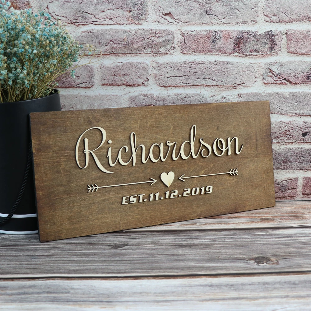 Custom Family Last Name Wedding  Sign Rustic Wedding Wall decor Sign Bridal Shower Gift Established Sign (4)