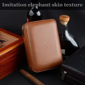 GALINER Portable Leather Travel Cigar Case Cedar Wood Linied Humidor With  Torch Jet Flame Cigar Lighters Cutter Humidifier Set