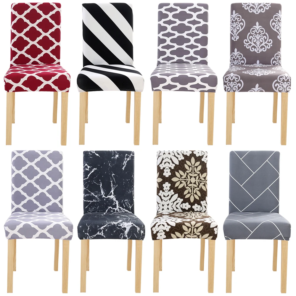 

1pc Geometric Printed Chair Cover Removable Stretch Elastic Slipcovers Restaurant Chair Covers For Weddings Banquet Hotel