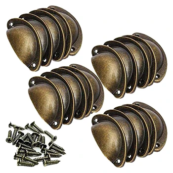 

20 PCS Retro Vintage Furniture Cupboard Door Cabinet Drawer Pull Handles and Knobs Shell Shape with Screws Bronze 8 * 3 * 2 cm