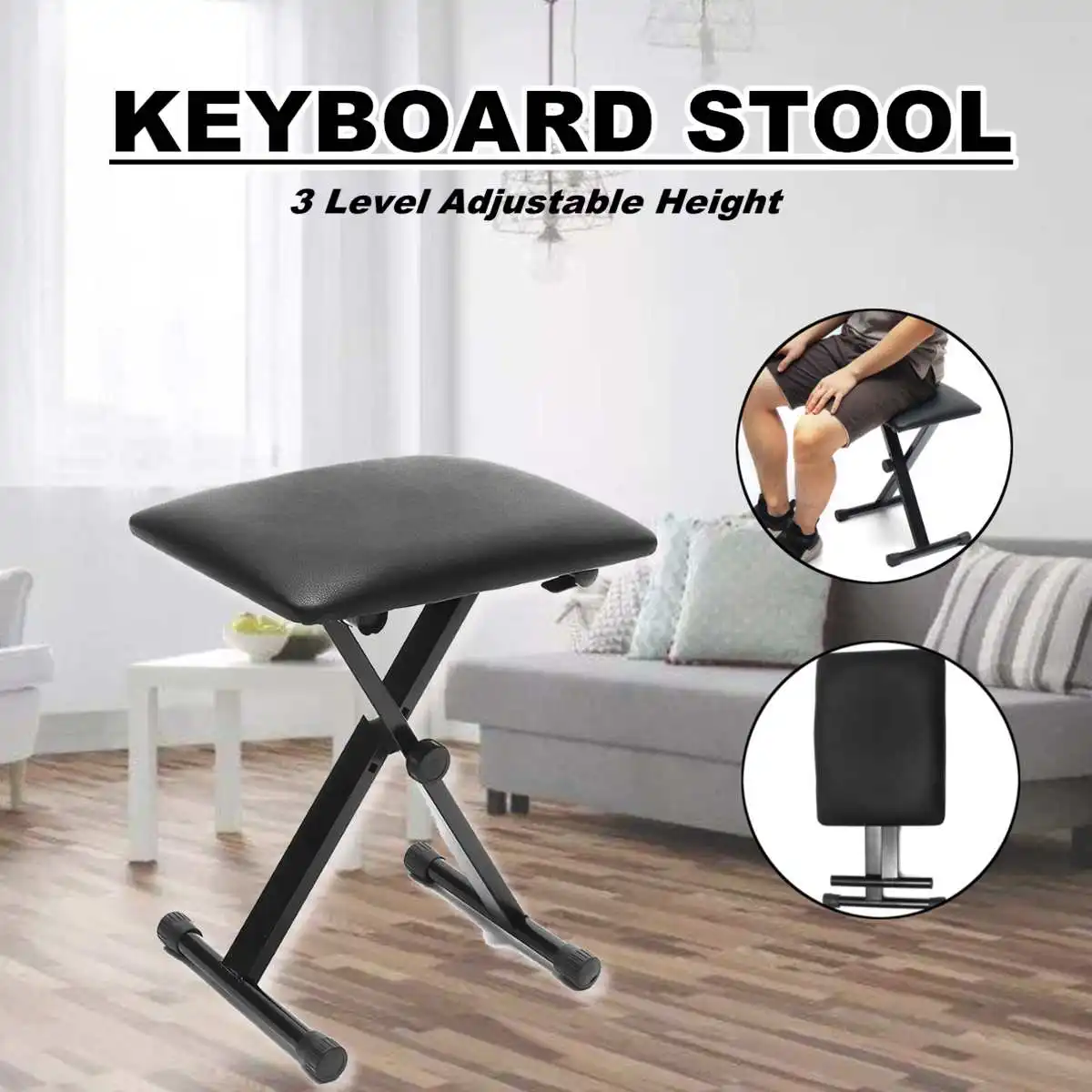 

Adjustable Piano Stool Chair Bench Lightweight Piano Keyboard Bench Folding Black Leather Single Practicing Piano Bench