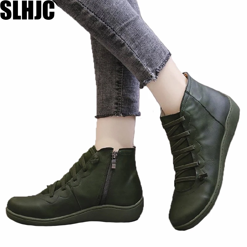 SLHJC/Женские повседневные кроссовки; кожаные ботинки на плоской подошве с круглым носком; нескользящая обувь для дождливой погоды; повседневная обувь на плоской подошве размера плюс
