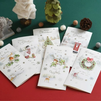 

1 Set Kawaii Gilding Design Merry Christmas Snowman Postcard Greeting Card Christmas Card Card Gift Cards Stationery