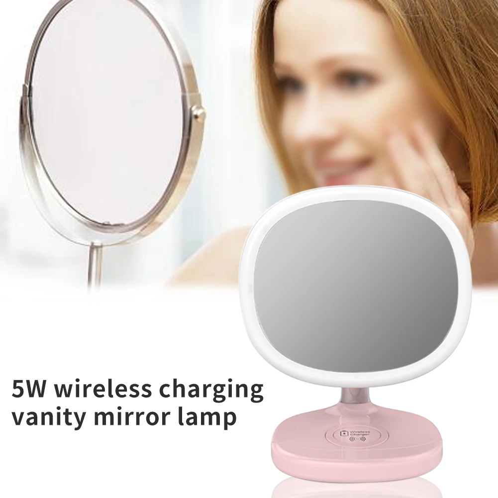 

Wireless Charger Led Bedside Free Standing Dressing Table Tools Touch Control Brightness Accessory Makeup Mirror Lamp 5W Round