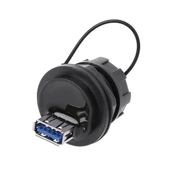 

USB Female Socket Plug Panel Mount Adapter Waterproof Connector IPL7 With Cap